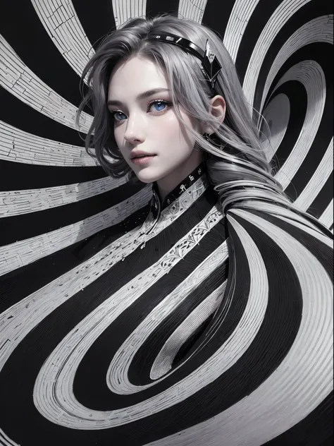 (Realistic:1.8), (Digital art:0.2), (Geometric art:1.7),(agpi official art, beautiful and aesthetic, ultra detailed, beautiful, masterpiece, best quality:1.6), (1girl:1.2), Detailed face, Detailed eyes, Detailed hair, young fingers, Detailed fingers, five ...