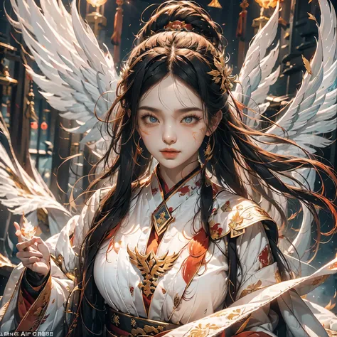 1girll，ice mage dressed in ice white chinese hanfu），the robe was embroidered with intricate runes and ornamentudes a burning bre...