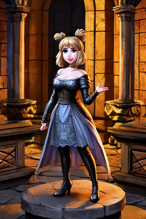 a cute  statue of emma roberts in dark souls, ink lines, cartoon style