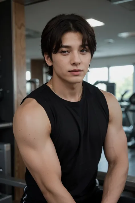 ((best quality)), ((master part)), (circunstanciado), rosto perfeito, jeon jungkook, strong physique with medium hair, preto e ondulado, jungkook do bts