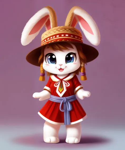 Chibi Chibi the female white rabbit, 2 years old, Saami accent, Saami costume, Saami hat, tiny toons style, full body view