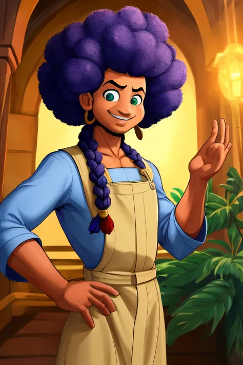 Qualidade de arte original, imagem de corpo inteiro, Disney character animation style,   ,negro Moreno mulato,cabelo afro jovem e bonito caindo para frente, Rasta type but braided, JESUS DEUS, standing posture, hands naturally placed on both sides, olhando...