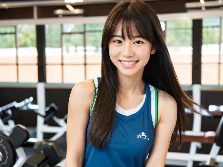 beautiful expression , ​master piece , Best Quality , Long hair , a matural female , school shirt , Japanese , 24 Private,(((Upper body))) , Smile, In the gym ,Face profile