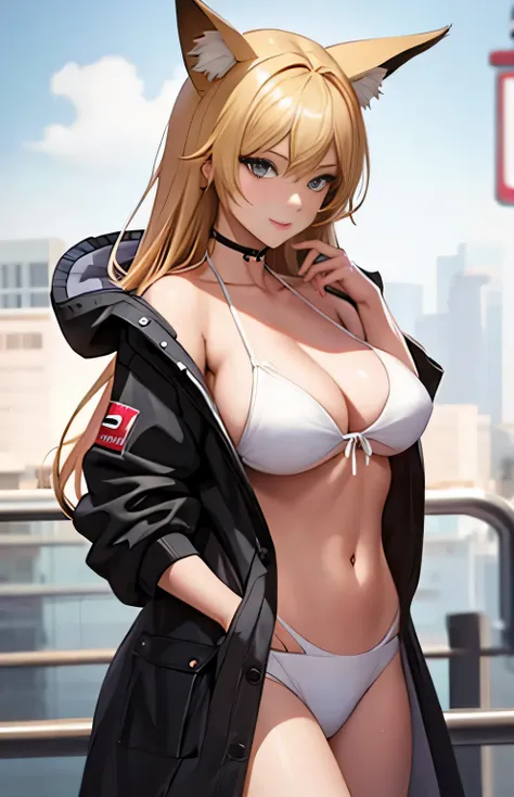 cuerpo completo, Mujer de estilo anime con bikini blanco y abrigo negro posando para una foto., seductora chica de anime, extremely detailed Artgerm, Modelo IG | Artgerm, Atractiva chica de anime, detailed Arte de anime digital, Anime CG arte suave, advanc...