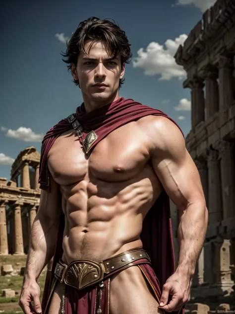 ((masterpiece)),((best quality)),8k, high detailed, ultra-detailed, Stylish Pose, real skin texture, dark cinematic lighting, full body shot, 35 mm lens, night, dark night, (masculine:1.6), 26-year-old Italian male model, handsome Roman, he is the god of w...