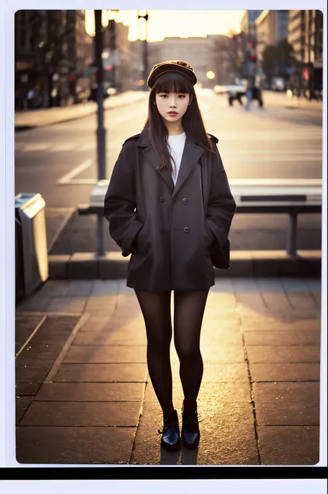 (full body:1.5)(portra 400:1.3)(instant film:1.3)( standing 1 woman in a retro vintage fashion:1.2)1 woman, Korean idols, japanese beauty, high quality, (detailed face:1.5) best quality, 8k,afterdark, twilight.