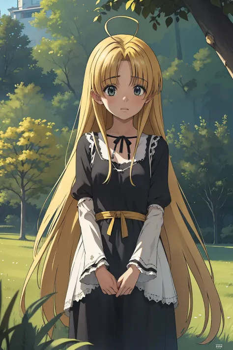 chica anime con cabello largo y rubio y un vestido blanco y negro, chica rubia de anime con cabello largo, marisa kirisame, chic...