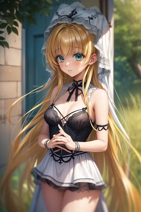 chica anime con cabello largo y rubio y un vestido blanco y negro, chica rubia de anime con cabello largo, marisa kirisame, chic...