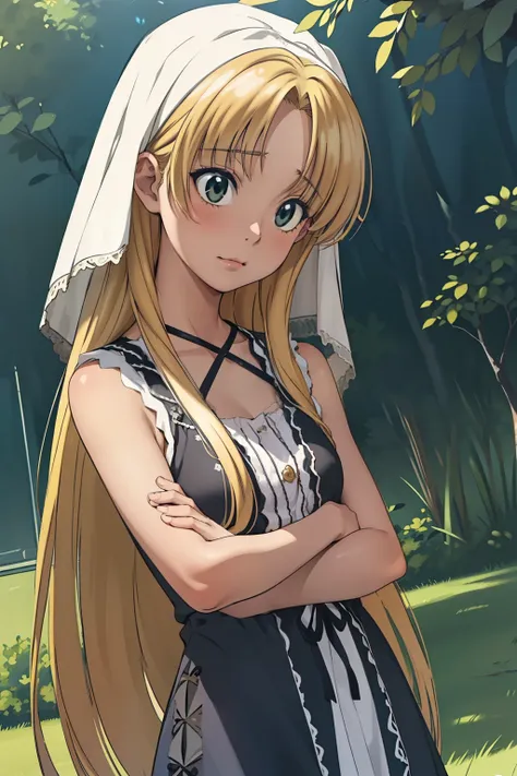 chica anime con cabello largo y rubio y un vestido blanco y negro, chica rubia de anime con cabello largo, marisa kirisame, chic...