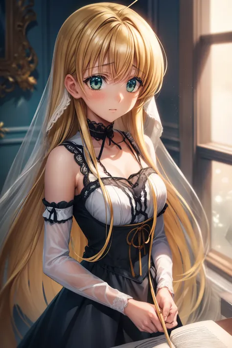 chica anime con cabello largo y rubio y un vestido blanco y negro, chica rubia de anime con cabello largo, marisa kirisame, chic...