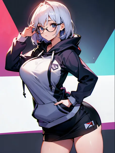 glasses big breasts hoodie skirt