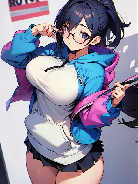 glasses big breasts hoodie skirt