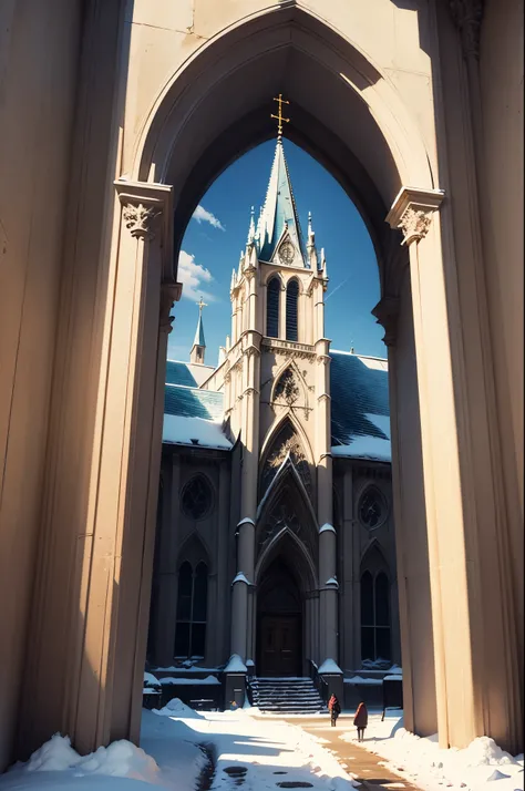 Winter wonderland, snowfall, sky, church