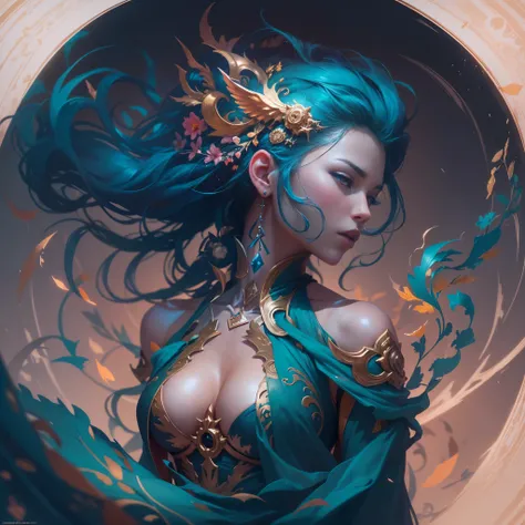 uma mulher com uma fantasia dourada com asas e um anel azul, arte fantasia behance, Artgerm Julie Bell Beeple, Pedro Mohrbacher. Motor irreal, arte de fantasia digital ), Vencedor do concurso CGSetline!!, Vencedor do concurso CGSetline!!!, Vencedor do conc...