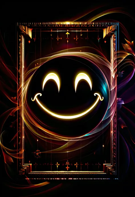 (transparent shadow smile:1.3), Double exposure effect, dark rich color palette, ceremonial painting, secret heart in the background, tarot frame, glow edging, darkest landscape, digital matrix realism, Digital painting with intricate details, 2.5D, beauti...