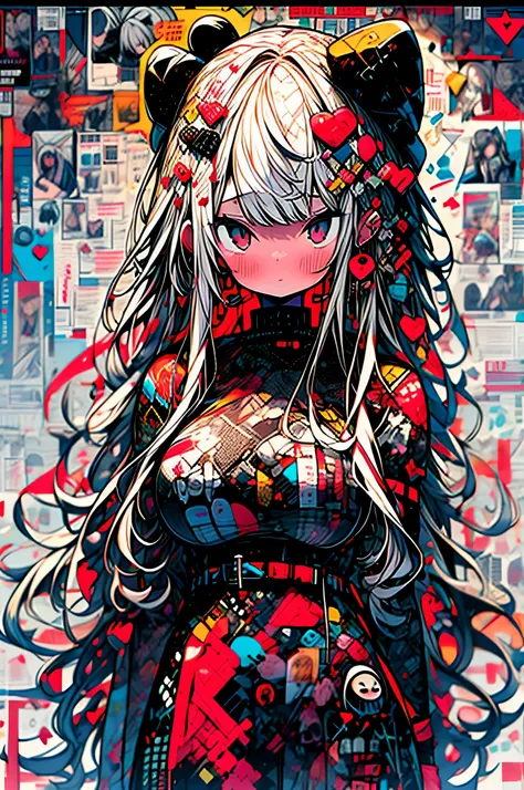 Red sky,Long gray hair,by Gustav Klimt,artistically,death flower,hell ,bloods,Wearing very short and hot lace underwear,Lolita outfit,style of anime,actual,3D,8K,unreal-engine,2girl,Yuri,涂鸦artistically,text mark,hight contrast,flatillustration,maximalist,F...