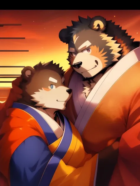 jinpei and kosutora, furry, anthro, 2boy bear and tiger, gag comics, 2boy, in the office, a anime of a boys manga, country of mu...