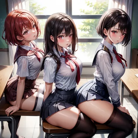 four university schoolgirlour girls，lesbian，kisses, kissing，inflated butts, cute butts, brown or black hair,be red in the face，e...