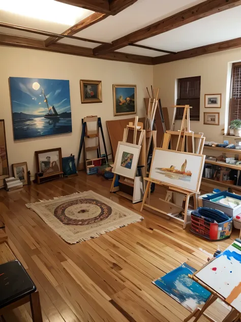 A big room，It&#39;s filled with art and painting tools