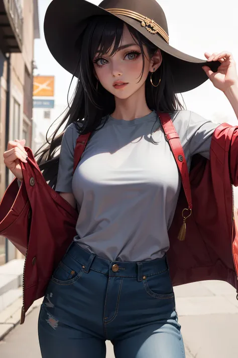 Cowgirl, gray shirt,