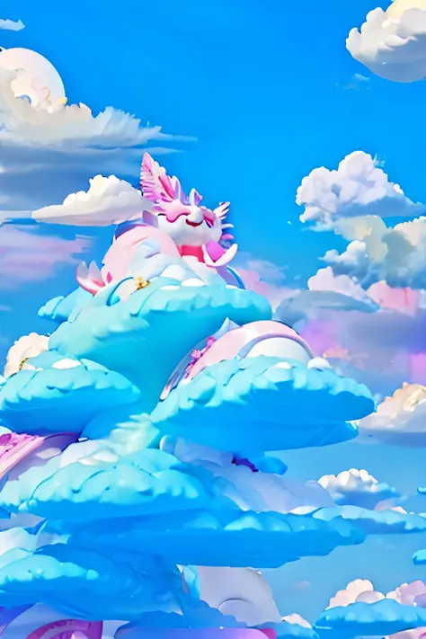 Chinese Dragon,cute,sky,blue and pink,bright,cloud mass