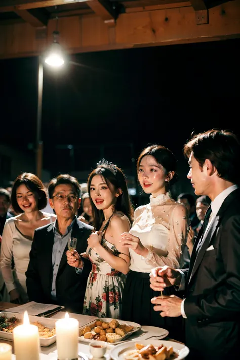 A group of people are watching the Spring Festival Gala