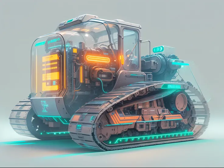 1 transparent dozer, Color transparent plastic, cyber punk perssonage, industrial design, Clean, luminous neon lights,  white backgrounid, ultra-realistic realism, hyper HD, high detal, Best quality at best, 4K