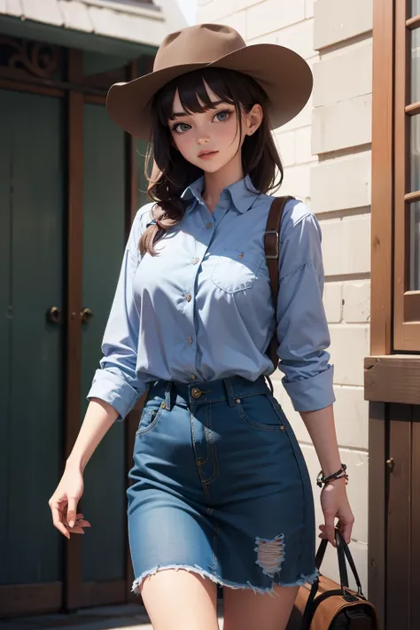 Cowgirl, gray shirt,