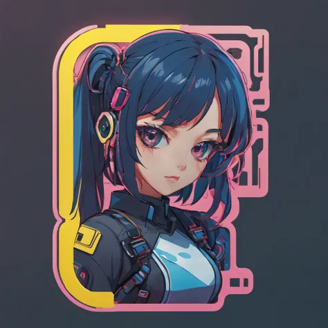 (One sticker,),(3d anime girl),nintendo switch, (on a circular background), (cyberpunk border)， ultra - detailed, Detailed illustration, vectorized, 8K, 专业One sticker设计, Graphic design, vector lines, One sticker, Full-HD