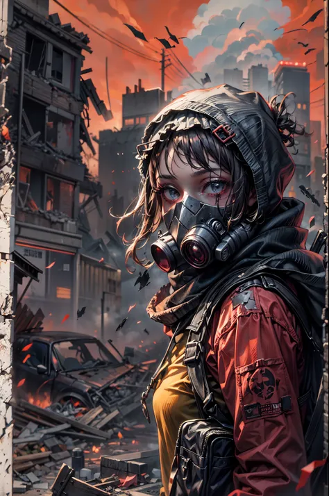 masterpiece, best quality, high resolution, rich details, 8k, extreme light and shadow, image of a beautiful young girl wearing tactical gear, holding a AK47 with two hand, walking down a desolated street in a collapsed city, post apocalypse, smoke and fog...