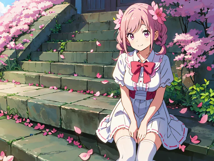 1 skinny girl，Alone，peach blossom，falling flower petals，Anime manga girl, pixiv, loli in dress, anime change, cute anime, cute anime girl, Curvy little loli, Anime visuals of a cute girl, cute anime, Anime cute art style, cute anime style，extremely detreme...