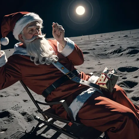 10 people dressed as Santa Claus on the moon