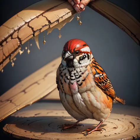 ((Sparrow_bird_with_open_wings flying cherry_blossom wings_spread_upwards surmounted wings surrounded intertwined feather)) unrealengine5 ultra Cinamatic_Sunlight "Sparrow Bird Howling" ultra_high-def Van_Gogh Masterpiece Town deep path church equirectangu...