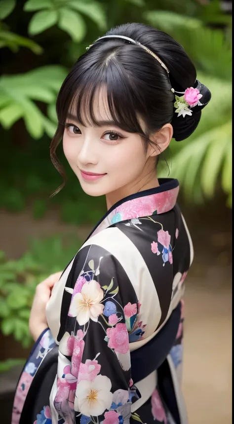 ((Best-quality, Masterpiece, Ultra-High-Resolution, (Photorealistic:1.4), Raw-Photo, Extremely-Detailed, Perfect-Anatomy)), 1girl, the most famous Japanese idol, innocent-smile, wearing only extremely gorgeous KIMONO, upturned ass wearing extremely-gorgeou...