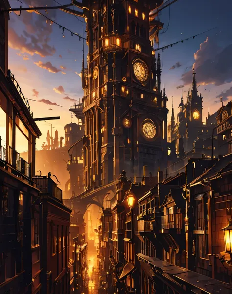 steampunk city, steampunk vibes, steampunk technology, steampunk landscape, steampunk building, steampunk streets, steampunk style, 8k, high resolution, extreme detail image, high quality