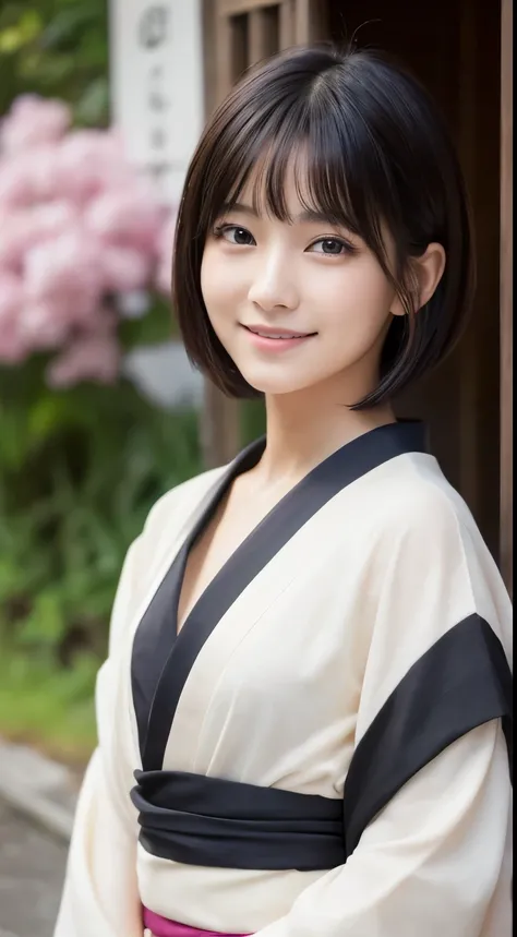 ((Best-quality, Masterpiece, Ultra-High-Resolution, (Photorealistic:1.4), Raw-Photo, Extremely-Detailed, Perfect-Anatomy)), 1girl, the most famous Japanese idol, innocent-smile, wearing only extremely gorgeous KIMONO, extremely cute face like a most popula...