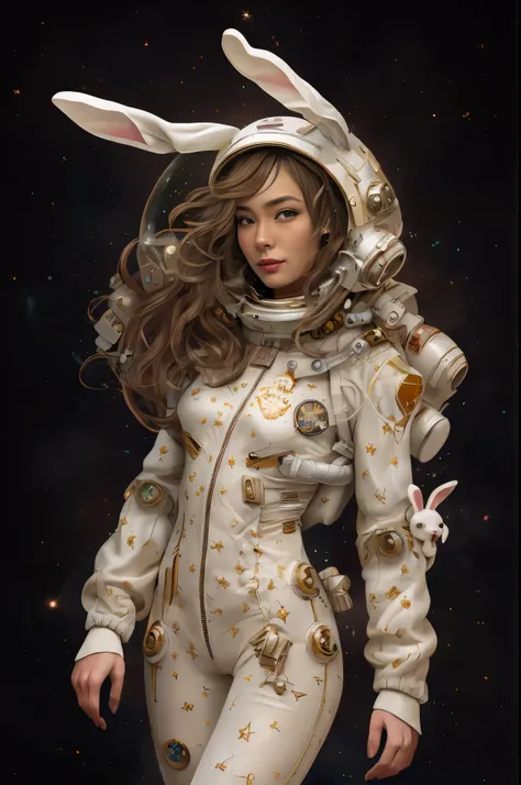 there is a woman in a space suit with bunny helmet, wojtek fus, cgsociety masterpiece, portrait anime space cadet girl, cgsociet...