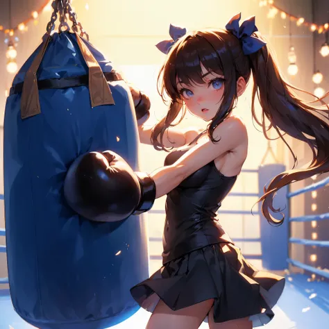 (Best Quality, masutepiece),ultra detailed photographic,1girl in, Female Boxers ,straight punch,Large breasts,At the boxing venue,Detailed beautiful face,Beautiful eyes,detailed hairs,detailed  clothes,Detailed realistic skin,Cool,Dynamic Angle,