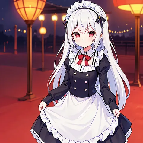 human cute girl, white hair, red eyes, maid clothes