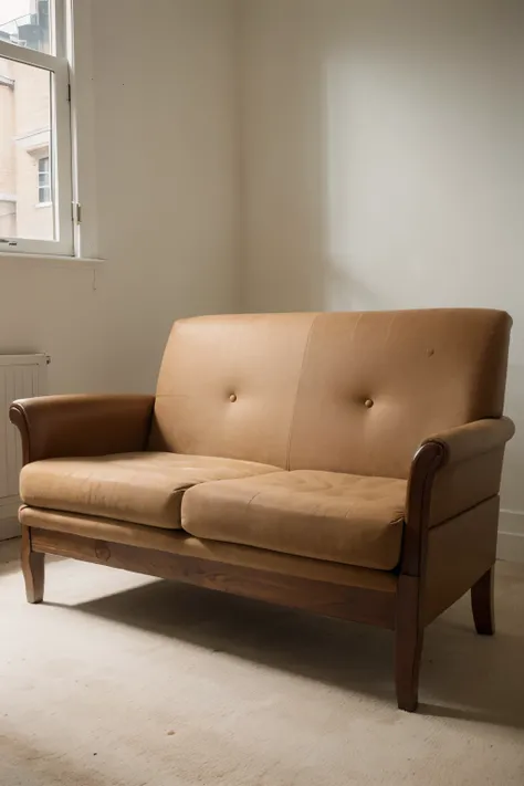 A modern，，Warm wood sofa