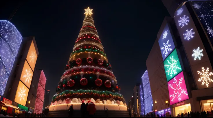 best quality,4k,highres,masterpiece:1.2,ultra-detailed,realistic,photorealistic:1.37,Christmas in Tokyo,neon lights,huge Christmas tree,glowing decorations,shimmering snowflakes,festive atmosphere,winter wonderland,vibrant colors,Tokyo skyline,snow-covered...