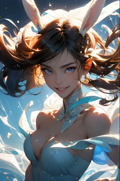 girl,(rabbits),(rabbits耳毛卡),Raised sexy,The large胸美丽,brunette color hair,(Eyebrows feel tactile),Excellent figure,adorable smile,with fair skin,Charming and moving action,Ultra-clear image quality,tmasterpiece,8K, Milky skin, Perfect face shape, perfect bo...