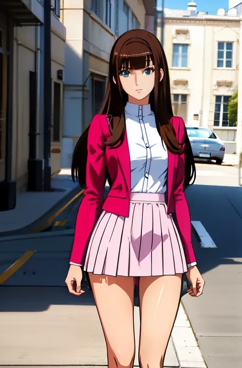 1girl in, sayla mass, elegant, masutepiece, convoluted, army pink uniform dress with a super miniskirt so short you can almost s...