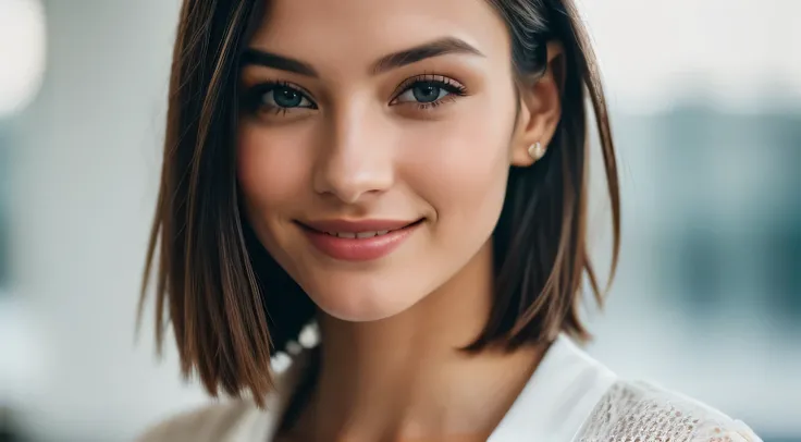 Close-up shot of face only,  Smile, 1 Girl with a beautiful face, Beautiful women of Ukraine, Photographer 1.4), (Full body portrait: 1.4),Raw UHD Portrait Photography, background at room , (crack), Detailed (Texture!, hair!, shine, Color!!, defect: 1.1), ...