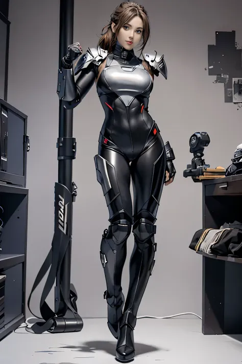 female robocop solo、armor that completely covers the entire body、very large armor、helmet covering eyes、rainbow armor、armor that ...