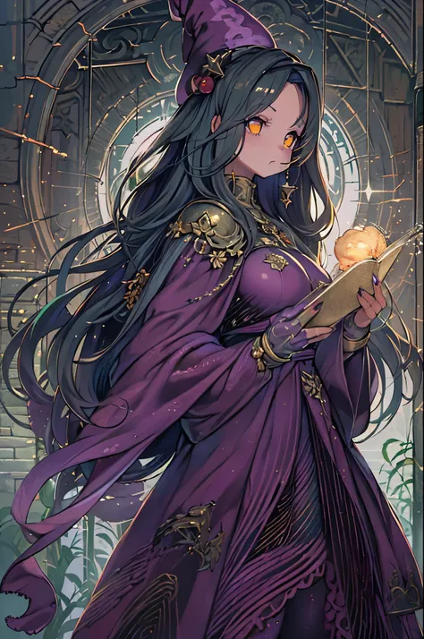 Villain, 200-year-old witch, Long Black Hair, The magic of her hands shining