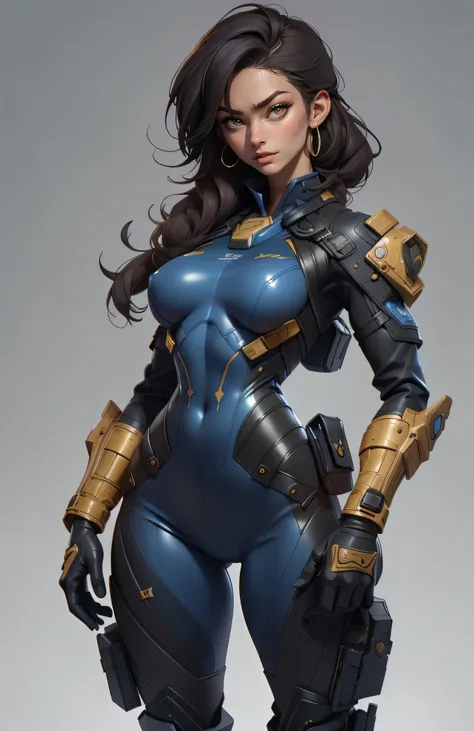 11:23(((Best quality: 1.4))),(无与伦比的tmasterpiece), (hyper HD),(Hyper-realistic 8k CG)、（dark colored hair） ((( body))), (((1 girl in))), 25-year-old American soldier with perfect body,,Beautiful and well groomed face,muscular body:1.2,Solid royal blue jacket...