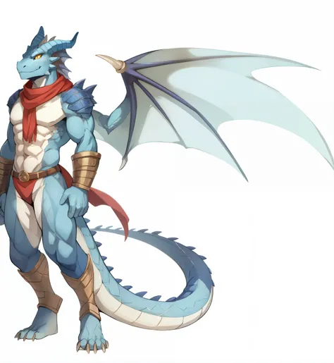 blue,Dragonborn,male people,yellow-eyed,There are muscles,,red neckchief,Take it