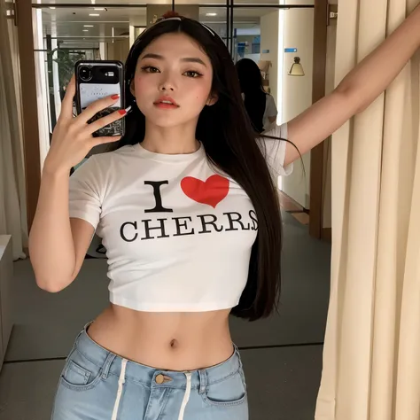 Mulher que tira uma selfie no espelho com um celular, Lulu Chen, gorgeous chinese model, jennie blackpink, Alegreblossom, com corte rasgado t - camisa, linda mulher coreana jovem, Xintong Chen, dilraba dilmurat, Alegre, Heonhwa Choe, peito achatado, Jiyun ...