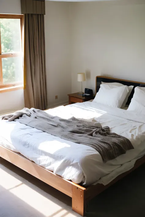 Gorgeous and sunny bedroom。The futon is white。